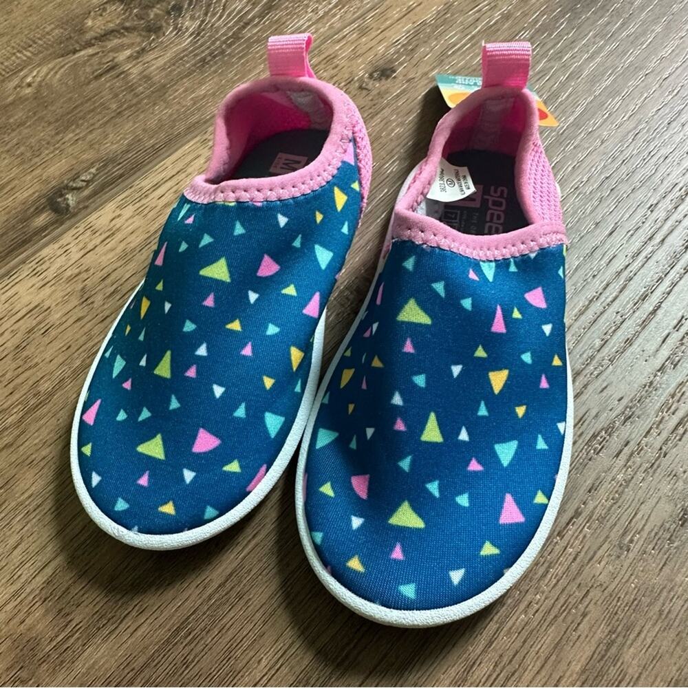 Speedo Girl's Water Shoes, Splash & Sun‎ Bootie, Blue/Pink, Non-Slip, M (7/8)